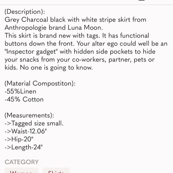 BNWT LUNA MOON Anthropologie brand striped skirt - Picture 2 of 2